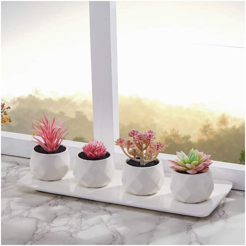 CADNLY Fake Succulent Plant Set - Artificial Desk Plants for Women Desk - Realistic Faux Succulents in Ceramic Pots - Mini Pink Decor for Bedroom Bathroom Office Shelf Decor - Image 4
